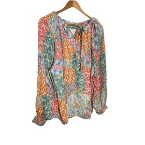 Marie Oliver Silk Patchwork Blouse Dainty Feminine Ruched Neckline M Maximalist